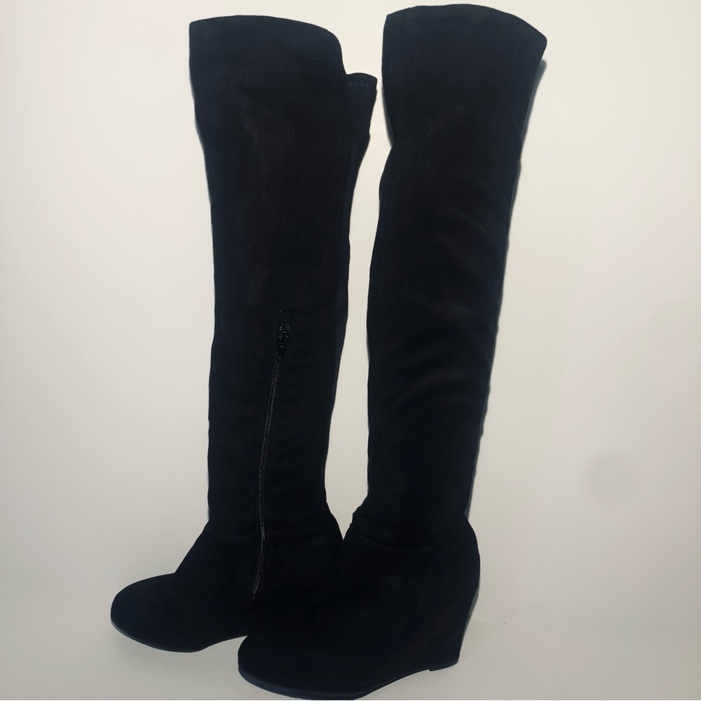 Chinese Laundry Wedge Over the Knee Suede Black Boots. Size 6/ 36.5